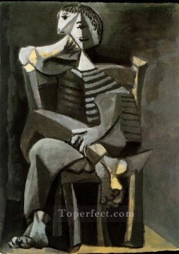 パブロ・ピカソ Painting - 男性が座ってストライプを編む 1939年 パブロ・ピカソ